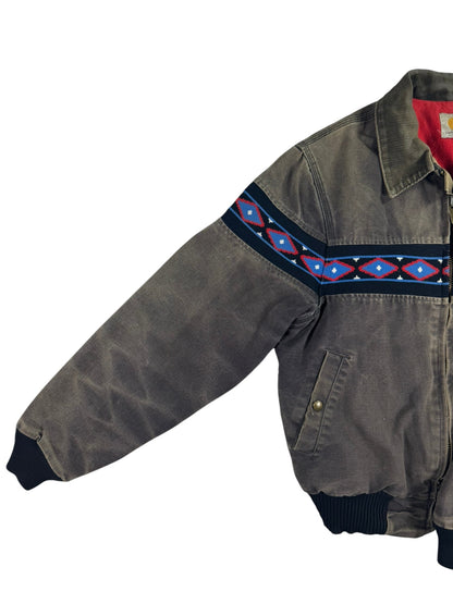 Faded Carhartt JQ035 Southwest Aztec Jacket Ruby Quilted Flannel 90s Sz M RARE