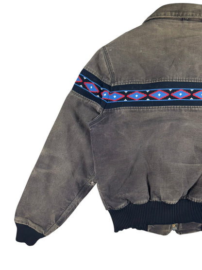 Faded Carhartt JQ035 Southwest Aztec Jacket Ruby Quilted Flannel 90s Sz M RARE