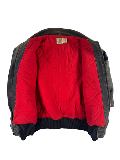 Faded Carhartt JQ035 Southwest Aztec Jacket Ruby Quilted Flannel 90s Sz M RARE