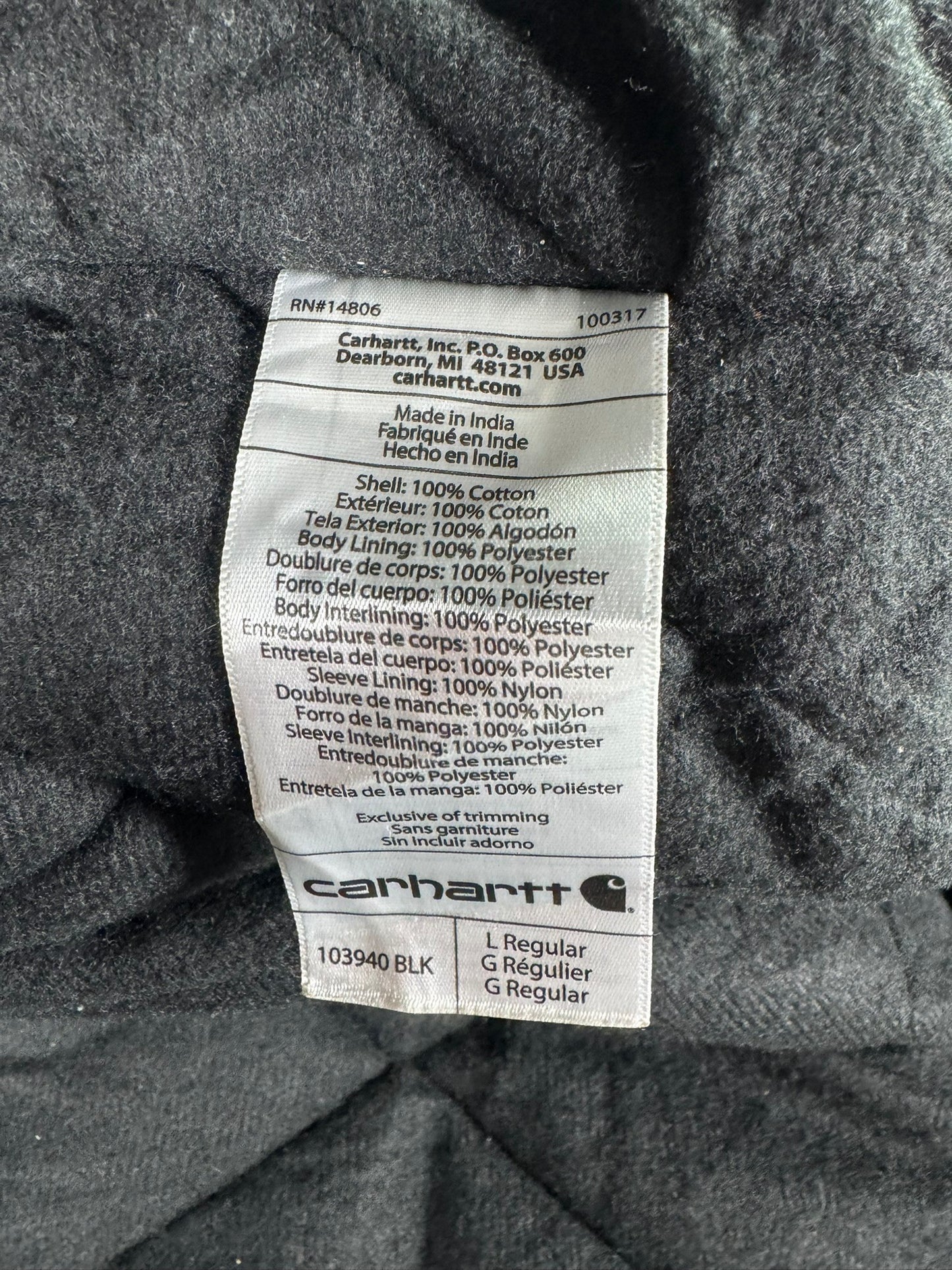 Carhartt Hooded Active Washed Duck Quilt Lined Workwear Jacket 103940 Men's Sz L