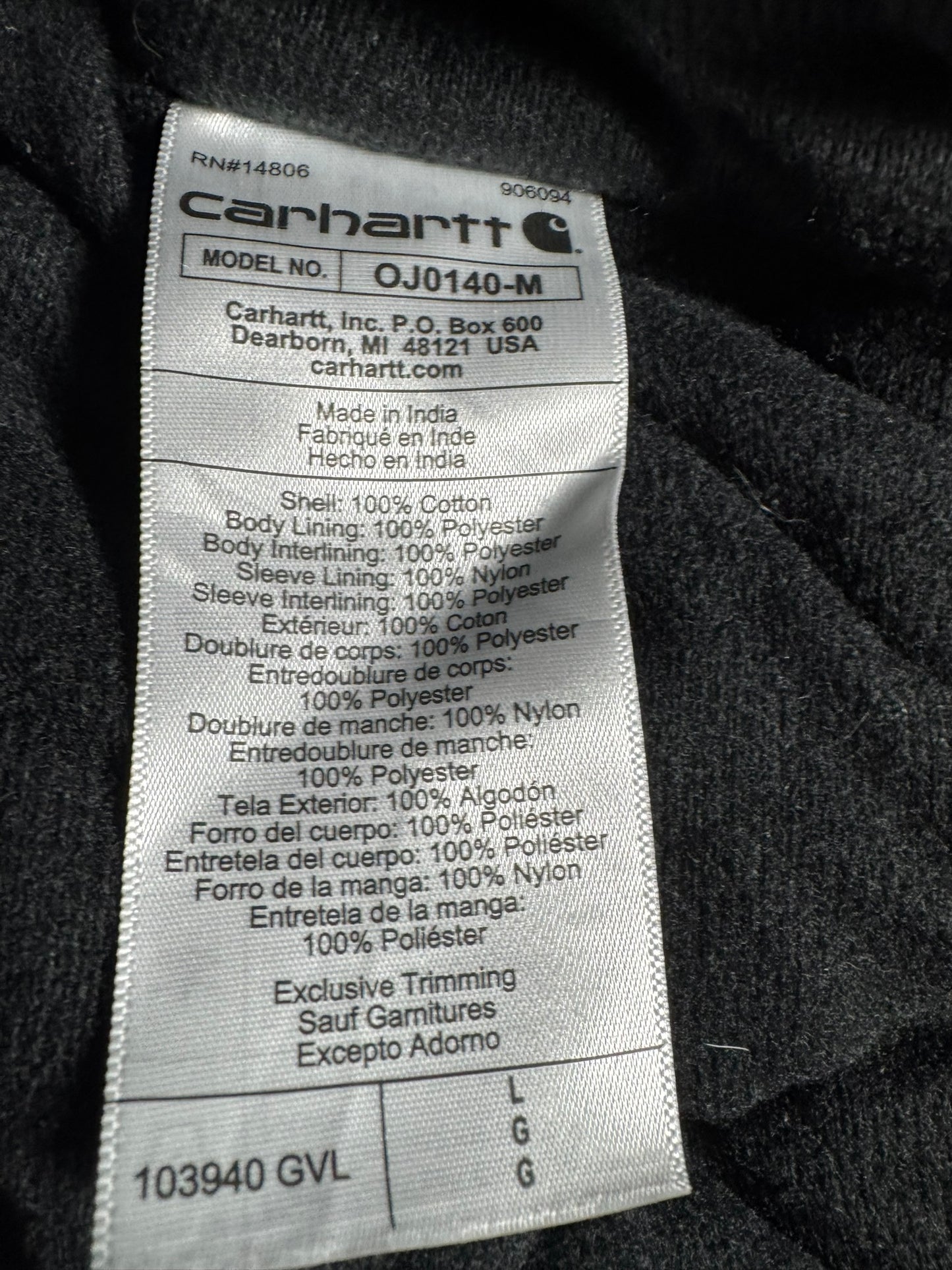 Carhartt J140 GRV Grey Gravel Quilted Lined Canvas Active Jacket Mens Size L