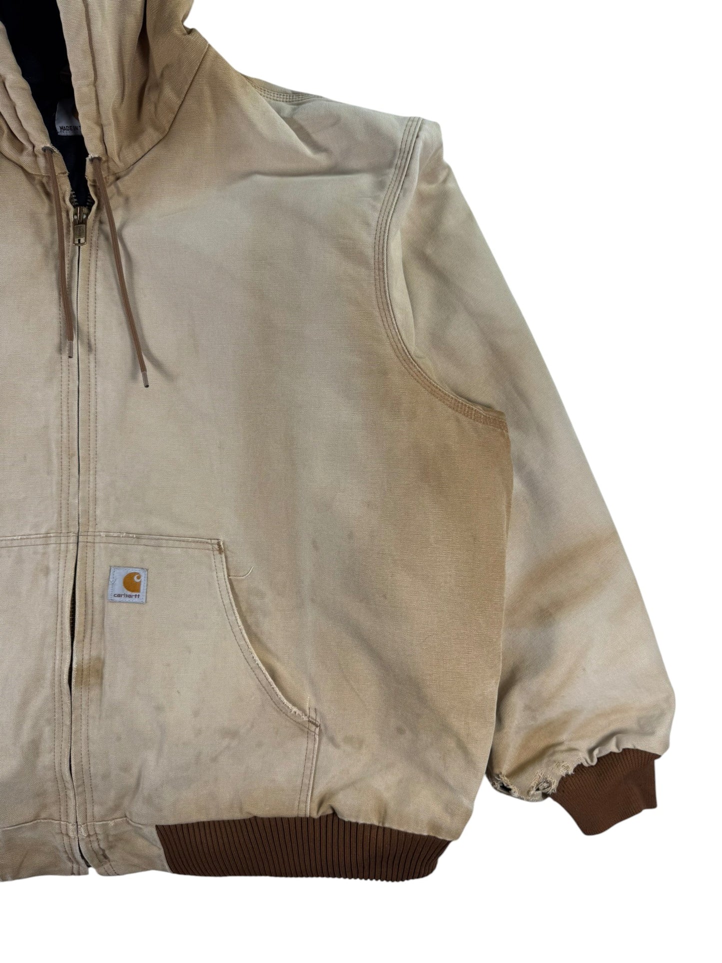 Vintage Faded Distressed Carhartt J130 BRN Active Jacket  Quilted Lining Mens XL