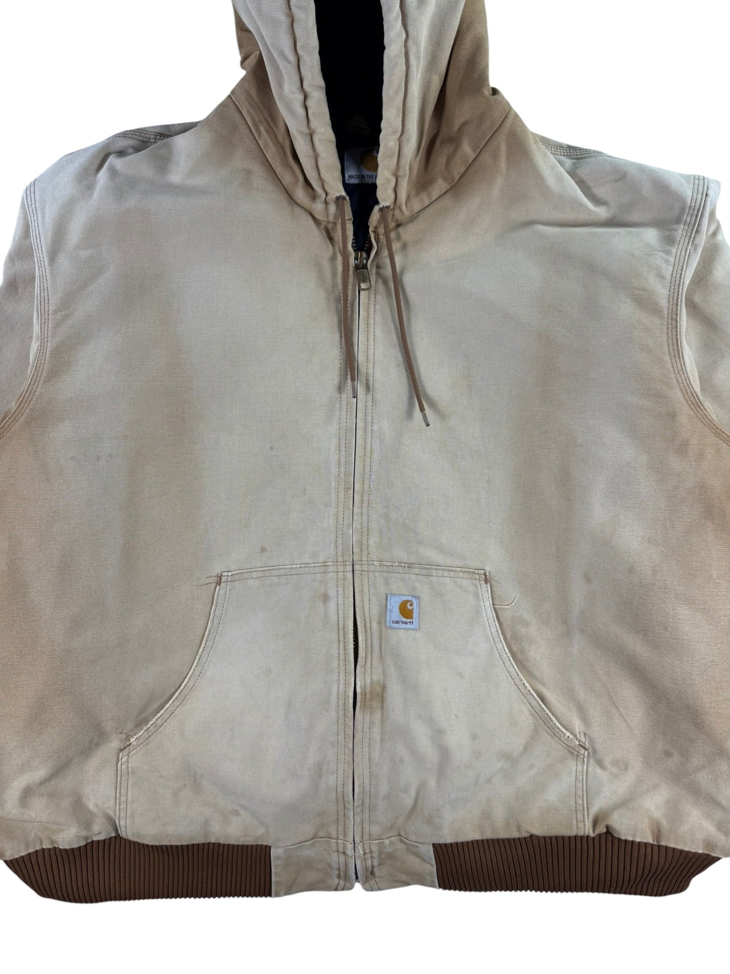 Vintage Faded Distressed Carhartt J130 BRN Active Jacket  Quilted Lining Mens XL