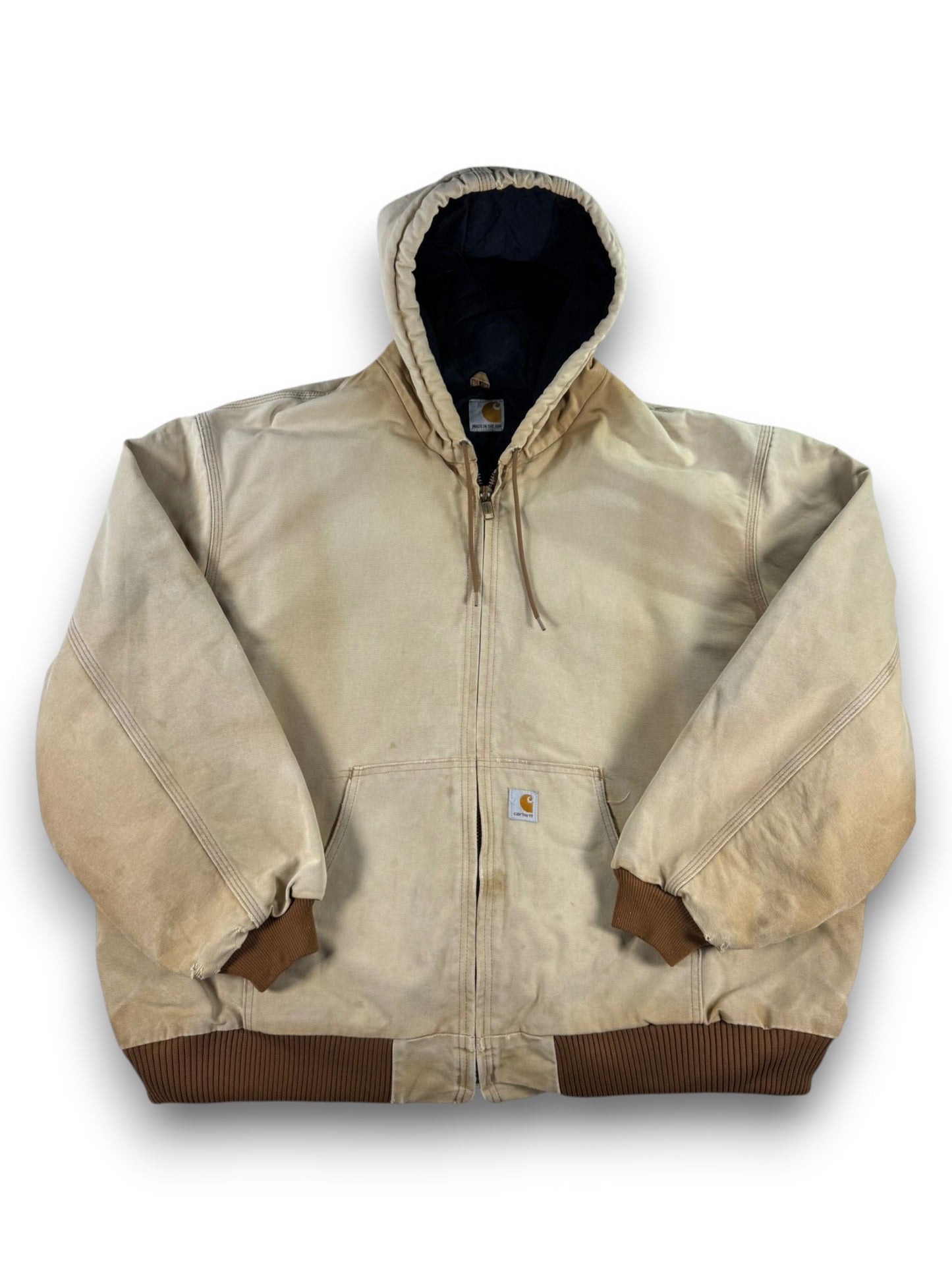 Vintage Faded Distressed Carhartt J130 BRN Active Jacket  Quilted Lining Mens XL
