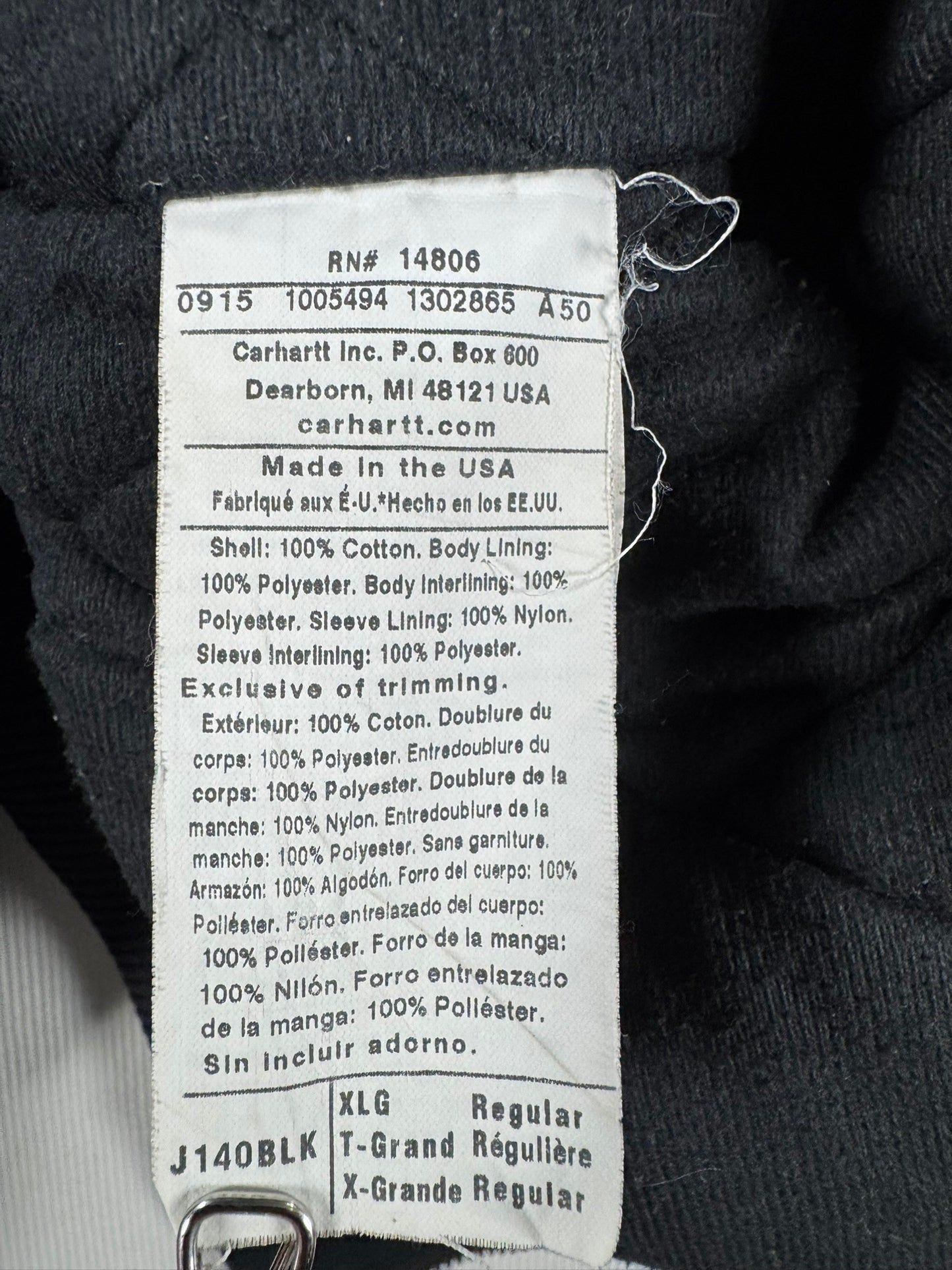 Carhartt J140 BLK Canvas Insulated Active Jacket Men's Black Made in USA Size XL