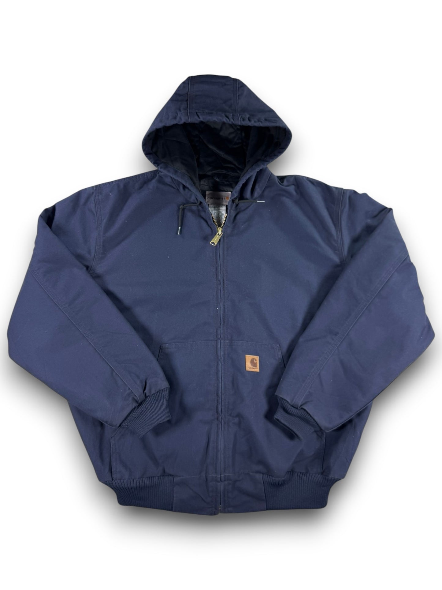 Vintage Carhartt 376-20 Navy Canvas Hooded Active Jacket Quilted Lining Men's XL