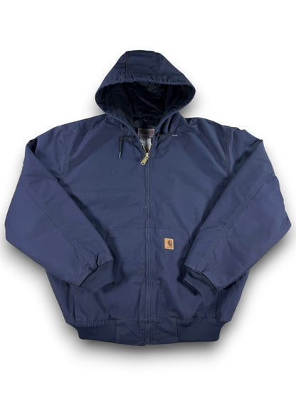 Vintage Carhartt 376-20 Navy Canvas Hooded Active Jacket Quilted Lining Men's XL