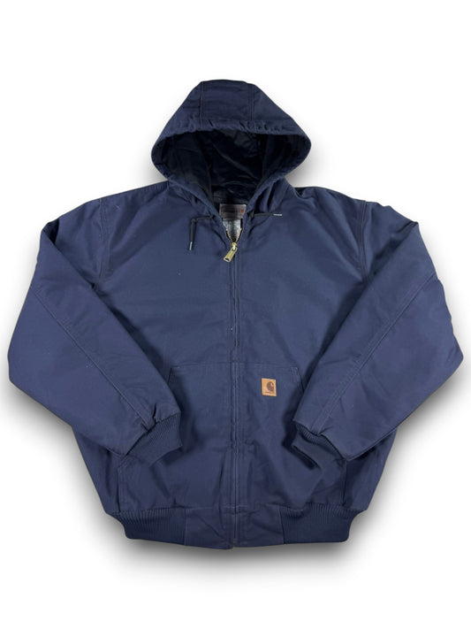 Vintage Carhartt 376-20 Navy Canvas Hooded Active Jacket Quilted Lining Men's XL