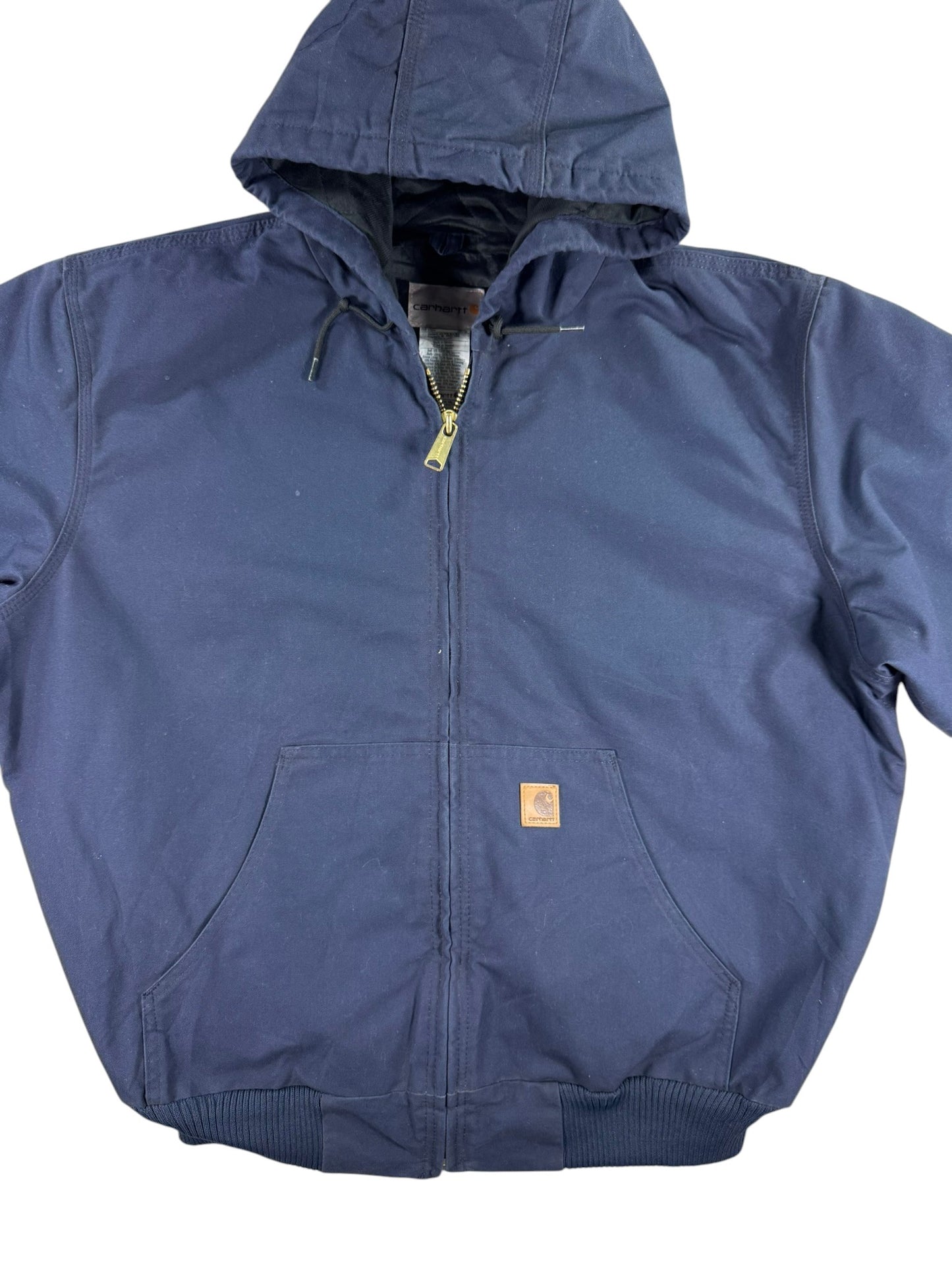 Vintage Carhartt 376-20 Navy Canvas Hooded Active Jacket Quilted Lining Men's XL