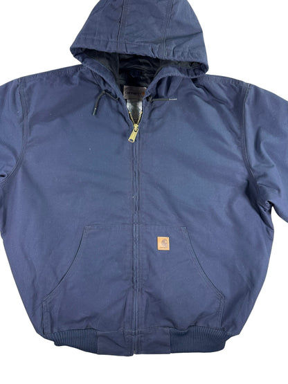 Vintage Carhartt 376-20 Navy Canvas Hooded Active Jacket Quilted Lining Men's XL