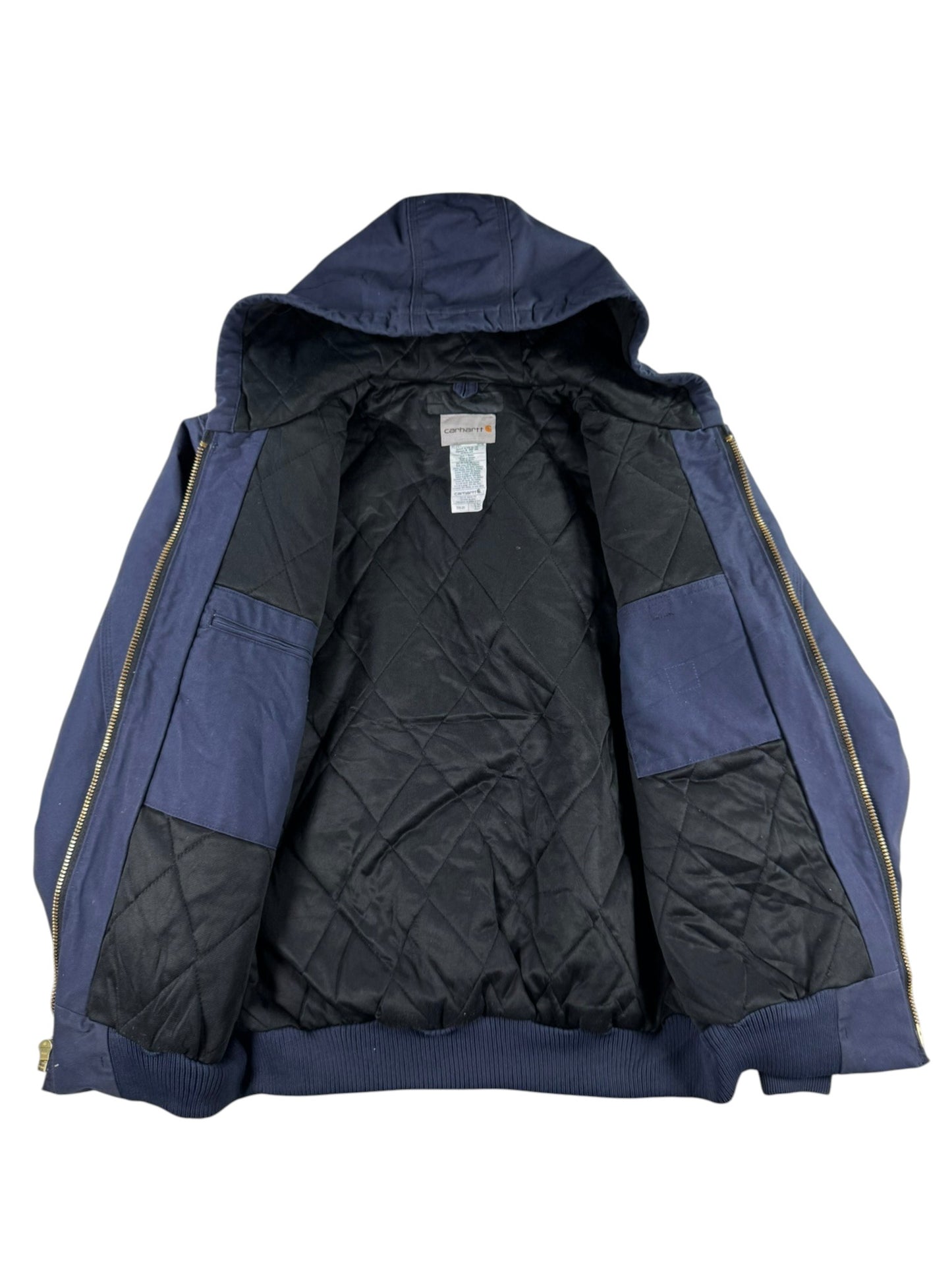 Vintage Carhartt 376-20 Navy Canvas Hooded Active Jacket Quilted Lining Men's XL