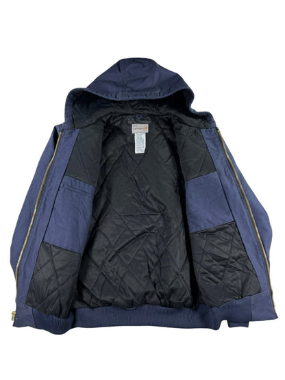 Vintage Carhartt 376-20 Navy Canvas Hooded Active Jacket Quilted Lining Men's XL
