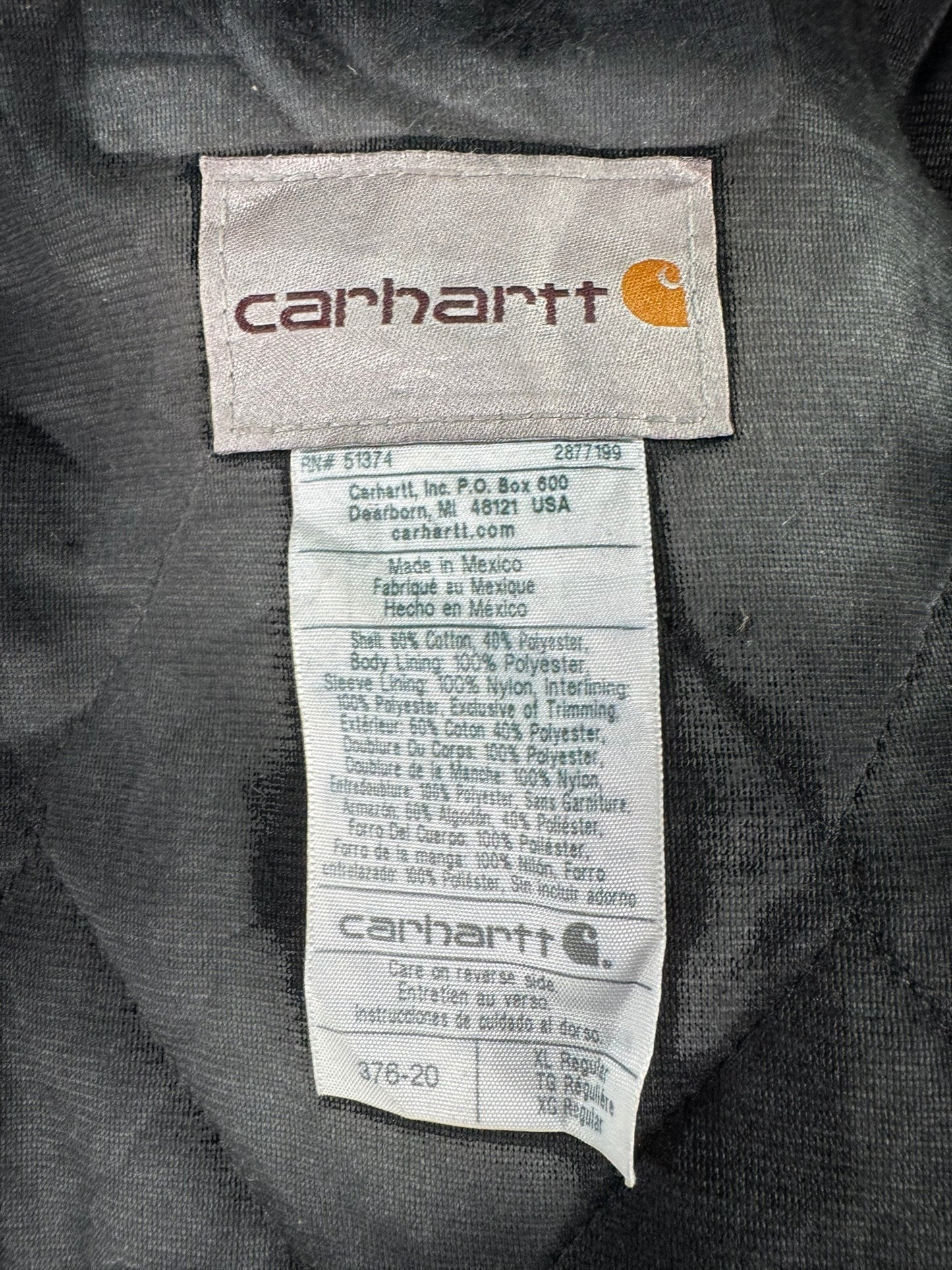 Vintage Carhartt 376-20 Navy Canvas Hooded Active Jacket Quilted Lining Men's XL