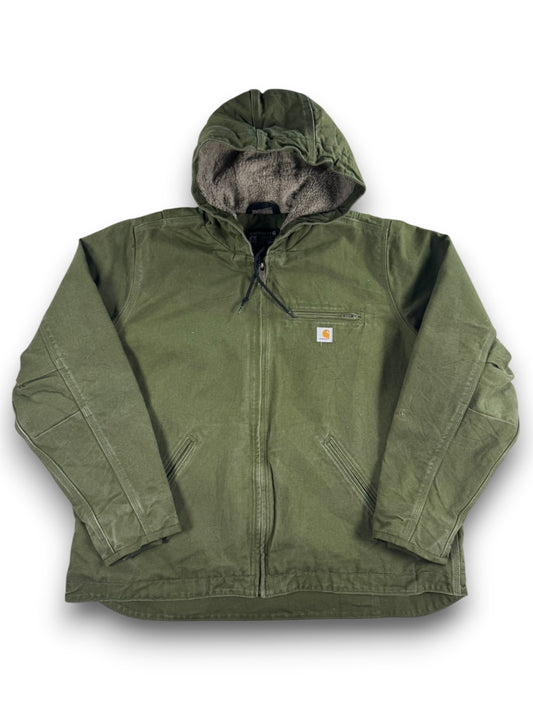 Carhartt Women's Green Sherpa Lined Canvas Duck Hooded Workwear Jacket XL 16-18