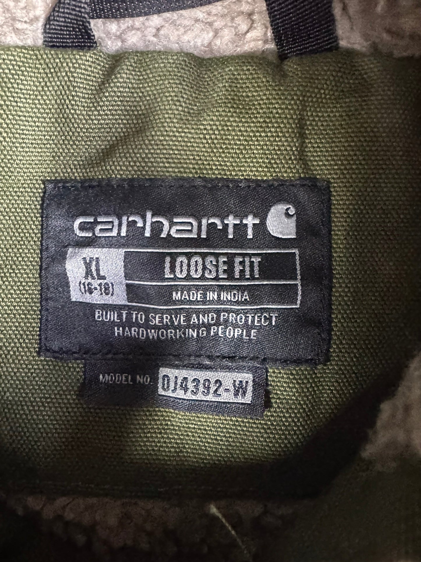 Carhartt Women's Green Sherpa Lined Canvas Duck Hooded Workwear Jacket XL 16-18