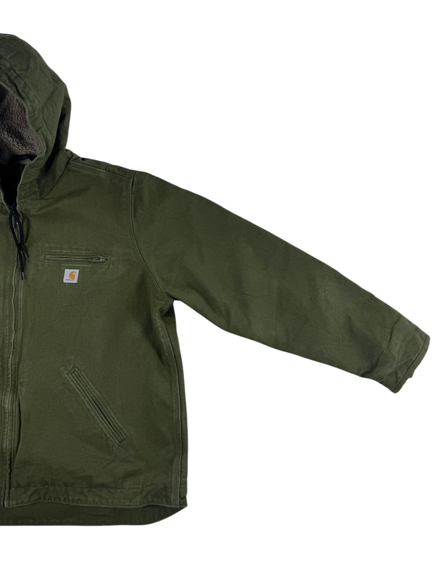Carhartt Women's Green Sherpa Lined Canvas Duck Hooded Workwear Jacket XL 16-18