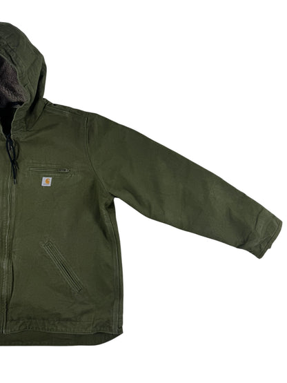 Carhartt Women's Green Sherpa Lined Canvas Duck Hooded Workwear Jacket XL 16-18
