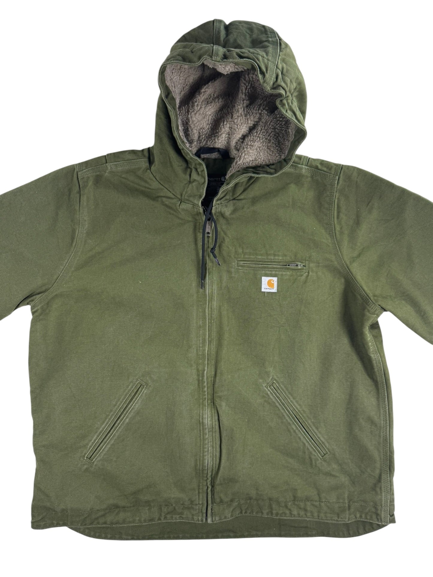 Carhartt Women's Green Sherpa Lined Canvas Duck Hooded Workwear Jacket XL 16-18