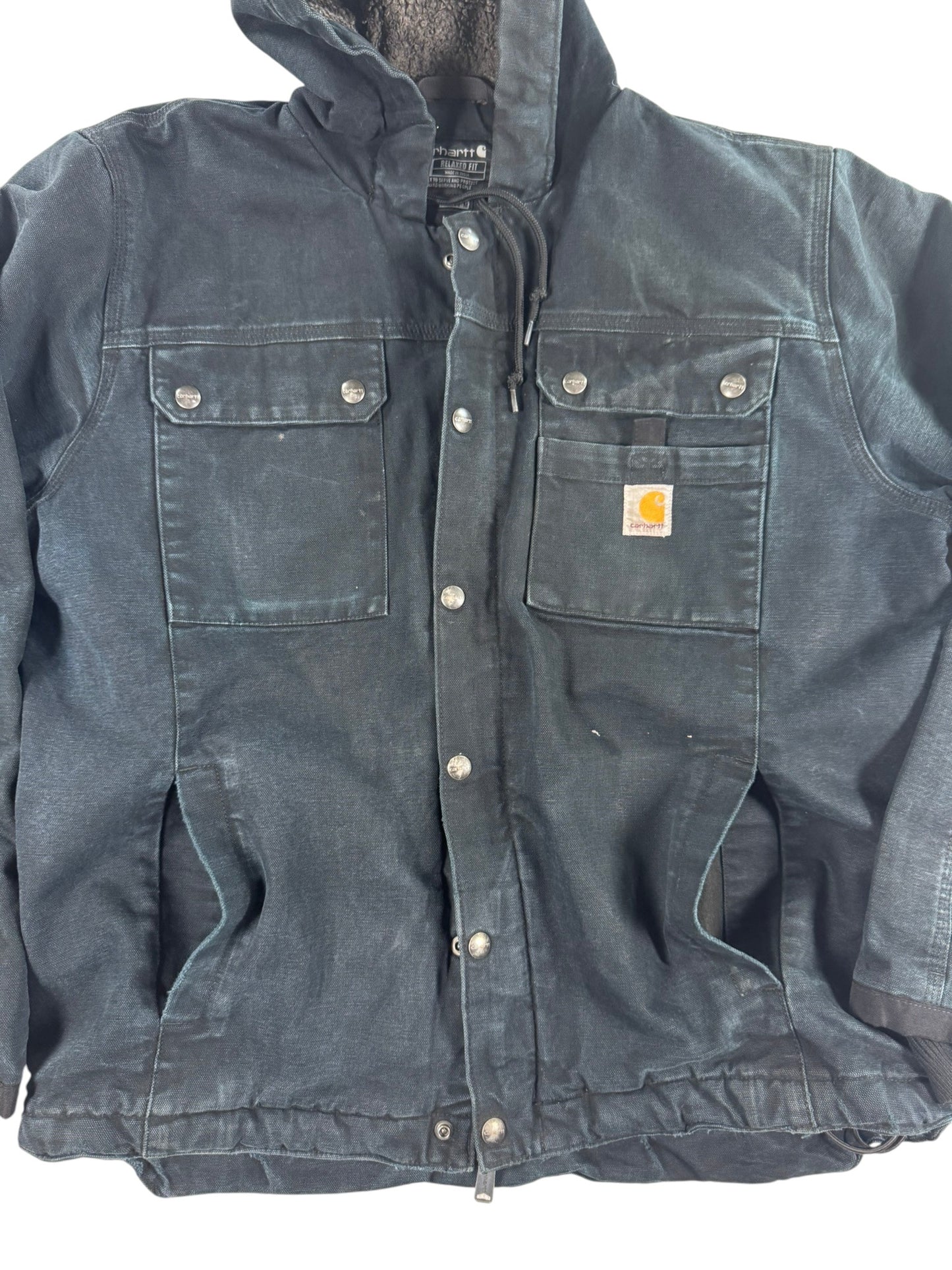 Carhartt Bartlett Jacket Black Sherpa Lined Hooded Work Jacket 103826 Sz. Mens M