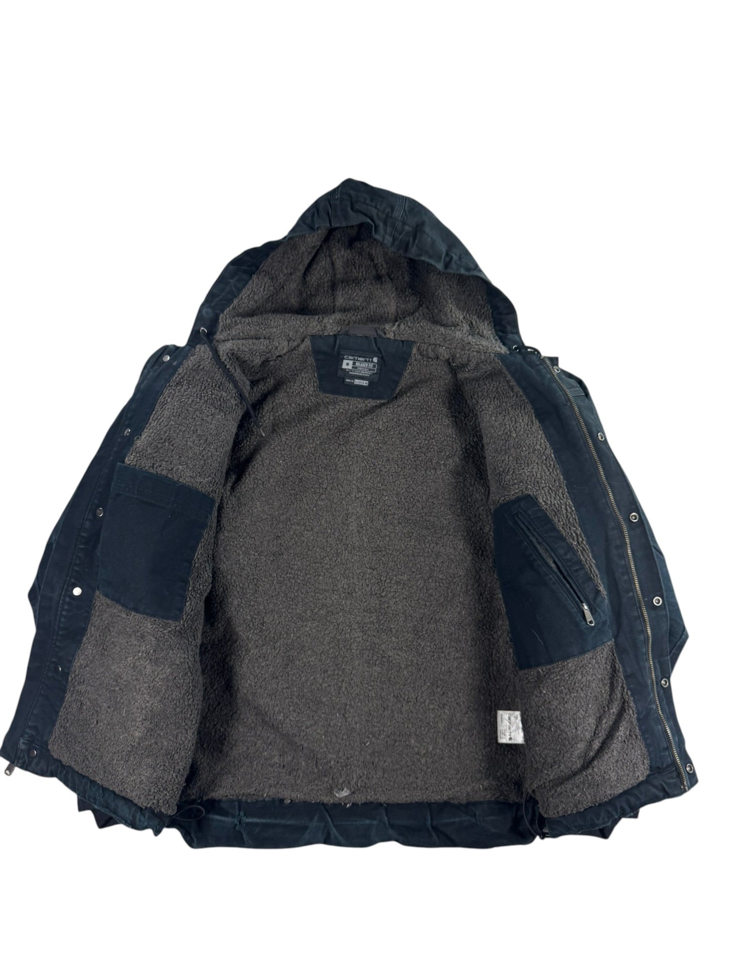 Carhartt Bartlett Jacket Black Sherpa Lined Hooded Work Jacket 103826 Sz. Mens M