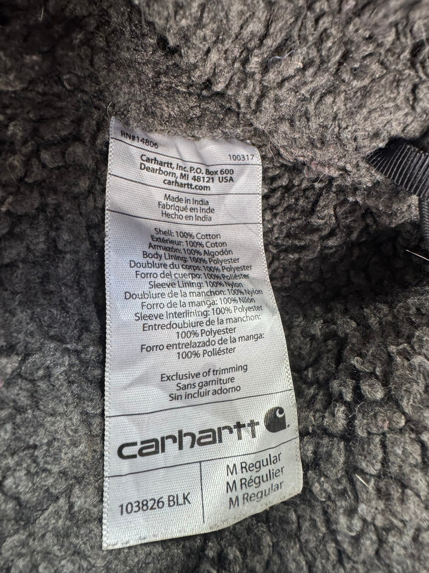 Carhartt Bartlett Jacket Black Sherpa Lined Hooded Work Jacket 103826 Sz. Mens M