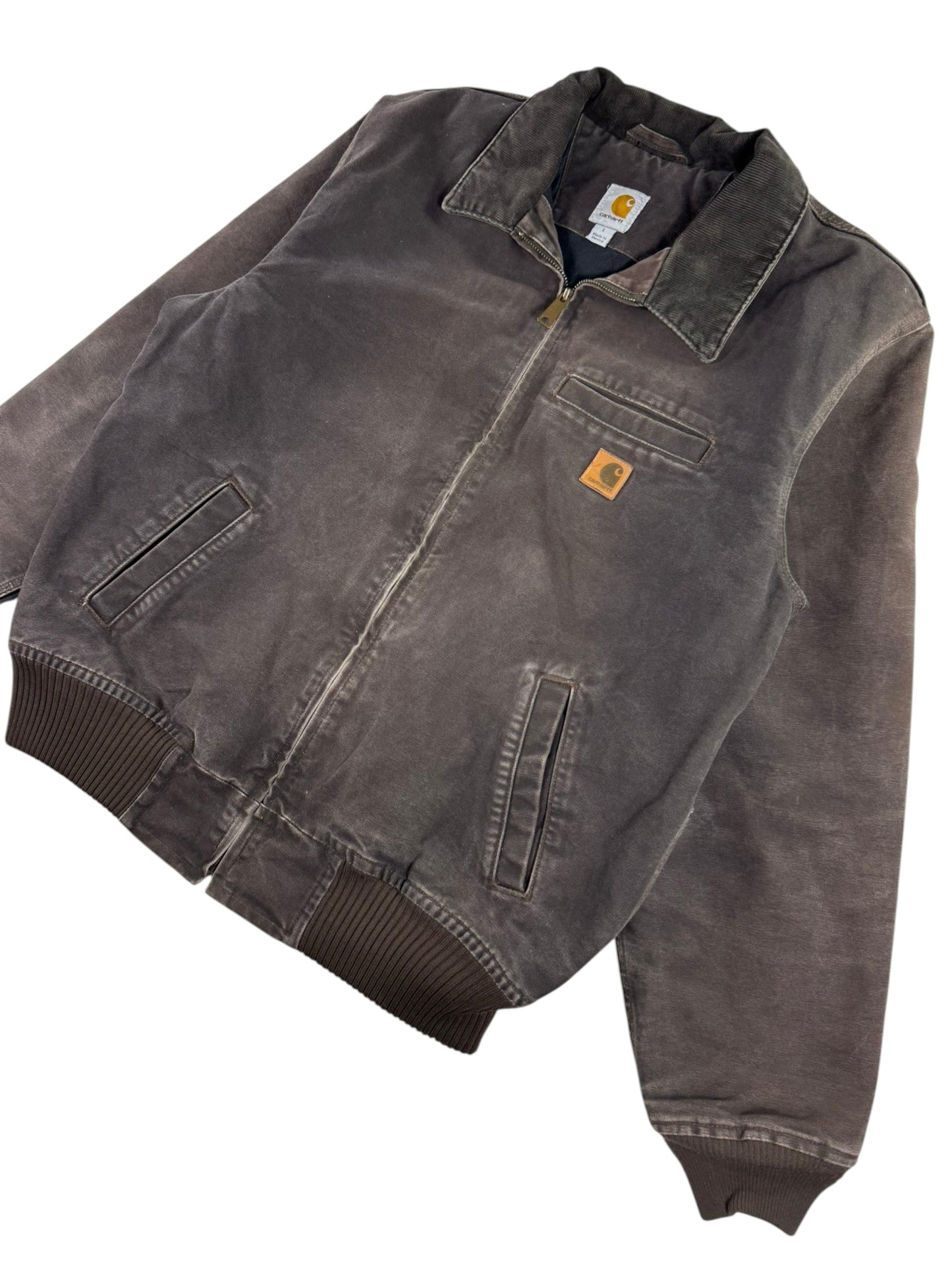 Carhartt Bankston Detroit Style Insulated Duck Canvas Work Jacket Brown Men's L