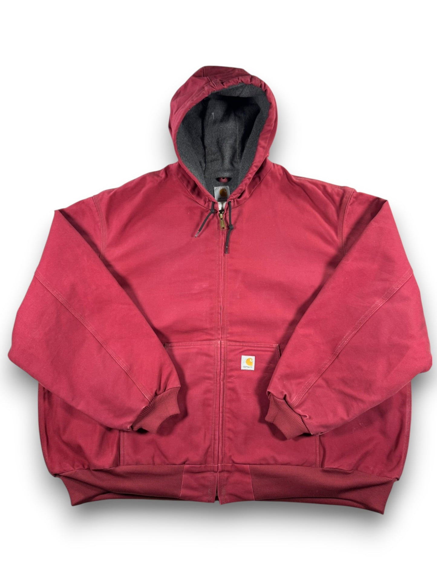 VTG 2005 Carhartt J150 DKR Fleece Lined Hooded Canvas Active Jacket Dark Red 4XL