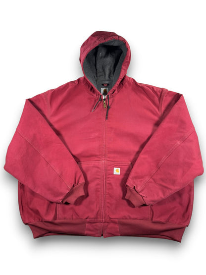 VTG 2005 Carhartt J150 DKR Fleece Lined Hooded Canvas Active Jacket Dark Red 4XL