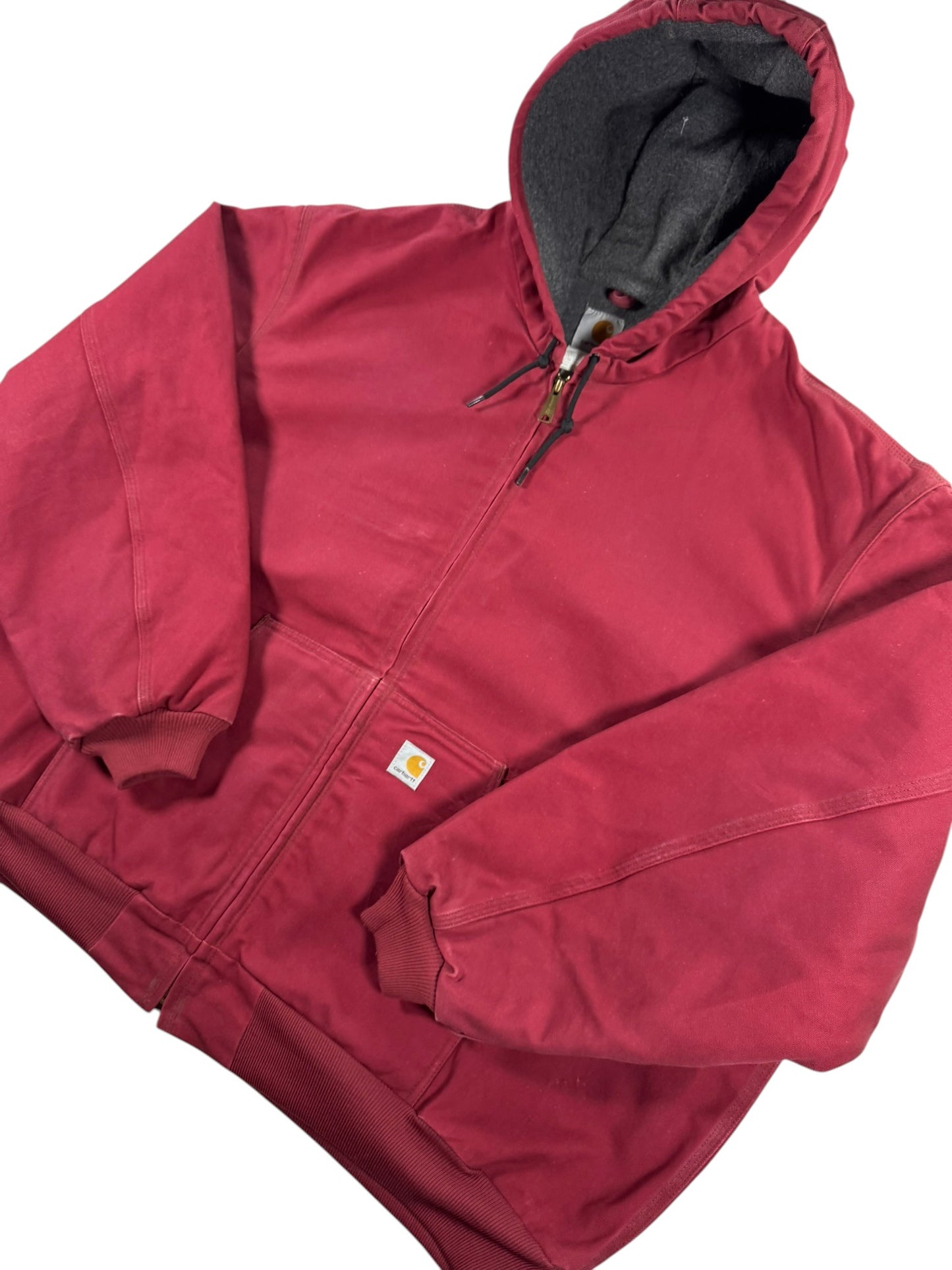 VTG 2005 Carhartt J150 DKR Fleece Lined Hooded Canvas Active Jacket Dark Red 4XL