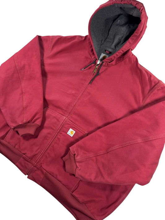 VTG 2005 Carhartt J150 DKR Fleece Lined Hooded Canvas Active Jacket Dark Red 4XL