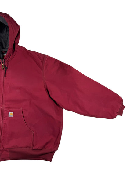 VTG 2005 Carhartt J150 DKR Fleece Lined Hooded Canvas Active Jacket Dark Red 4XL