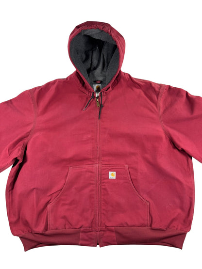 VTG 2005 Carhartt J150 DKR Fleece Lined Hooded Canvas Active Jacket Dark Red 4XL