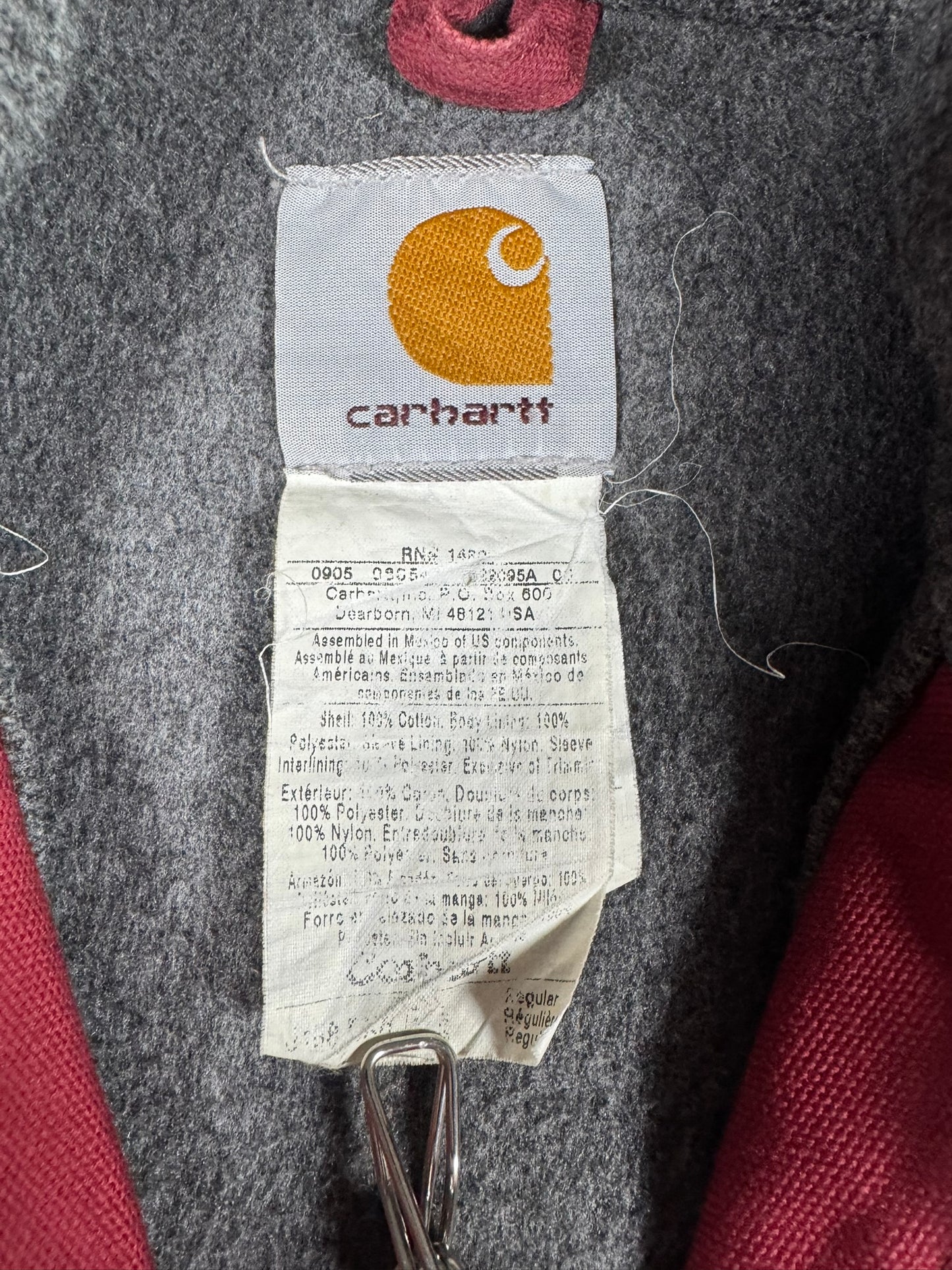 VTG 2005 Carhartt J150 DKR Fleece Lined Hooded Canvas Active Jacket Dark Red 4XL