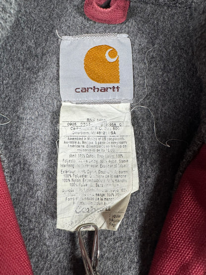 VTG 2005 Carhartt J150 DKR Fleece Lined Hooded Canvas Active Jacket Dark Red 4XL