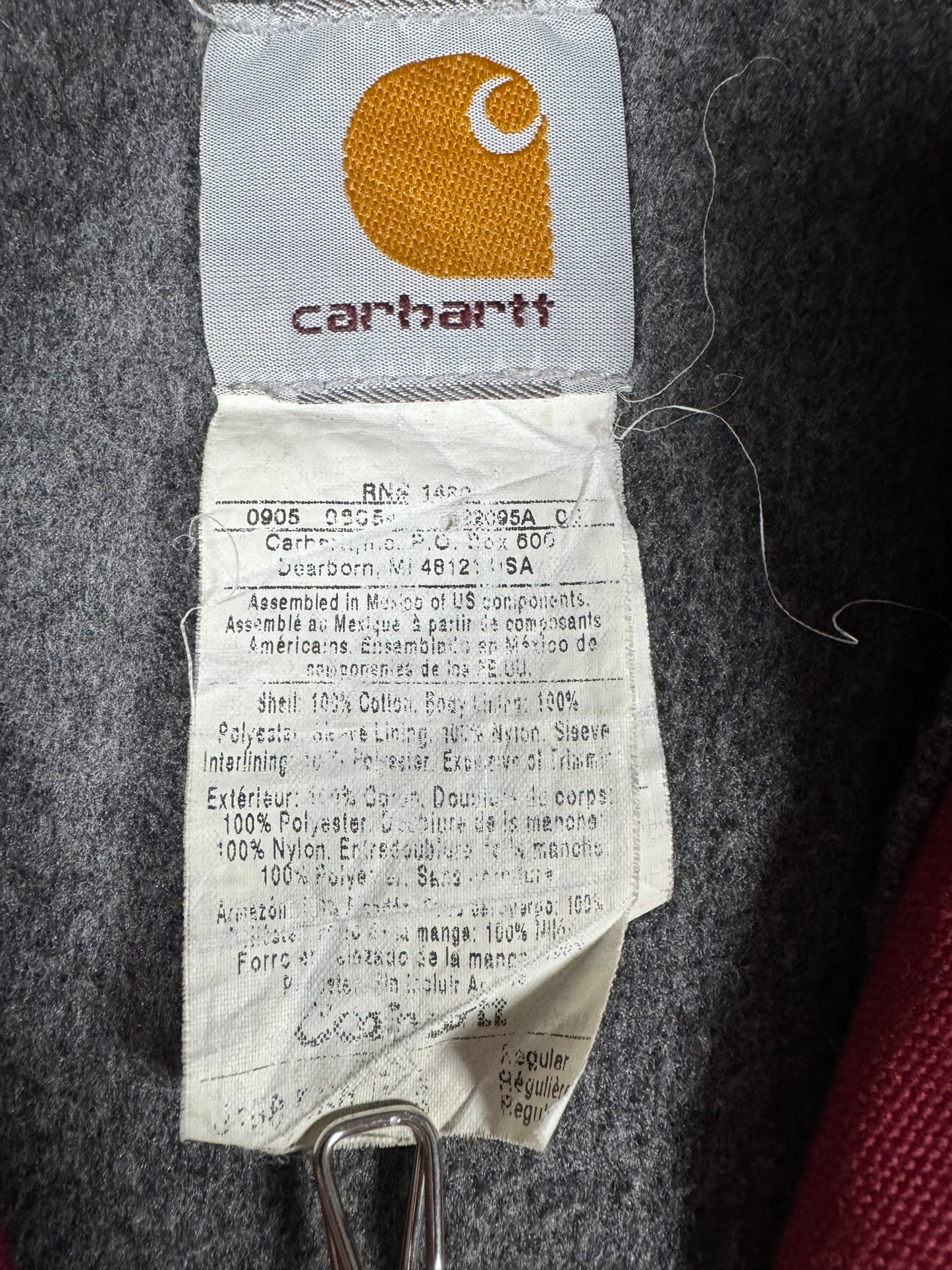 VTG 2005 Carhartt J150 DKR Fleece Lined Hooded Canvas Active Jacket Dark Red 4XL