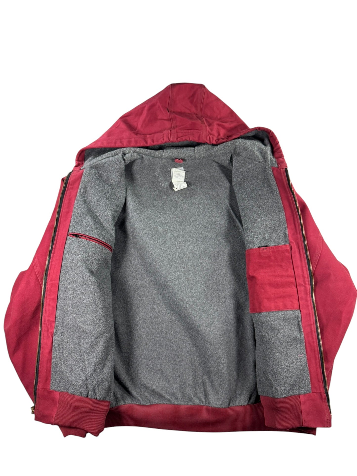 VTG 2005 Carhartt J150 DKR Fleece Lined Hooded Canvas Active Jacket Dark Red 4XL