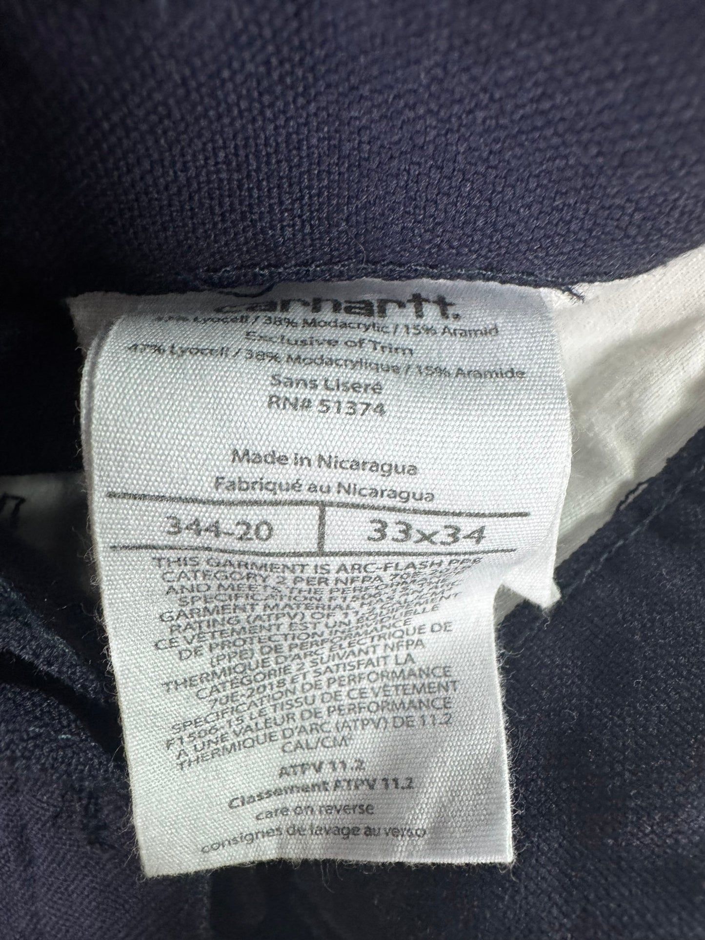 Vintage Carhartt  Flame Resistant 344-20 Cargo Carpenter Pants Navy Blue 33 L34