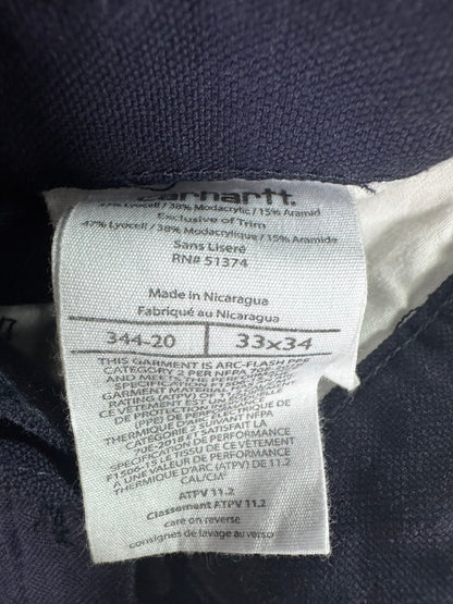 Vintage Carhartt  Flame Resistant 344-20 Cargo Carpenter Pants Navy Blue 33 L34