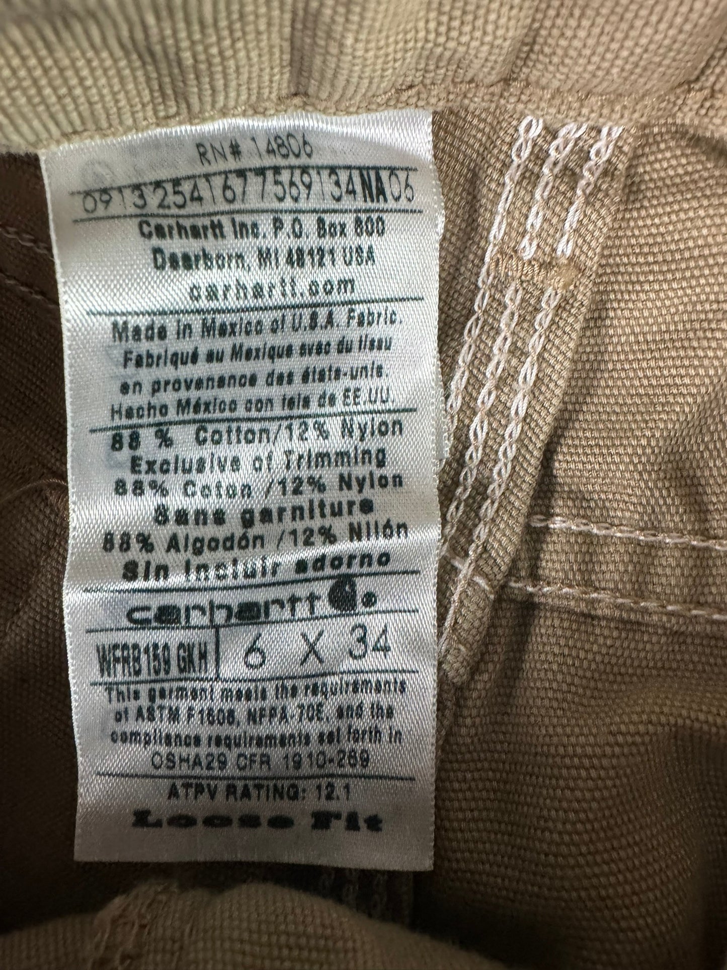 Carhartt FR Flame Resistant Carpenter Pants Womens Size 6 Loose Fit WFRB15 Beige