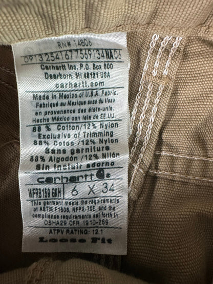 Carhartt FR Flame Resistant Carpenter Pants Womens Size 6 Loose Fit WFRB15 Beige
