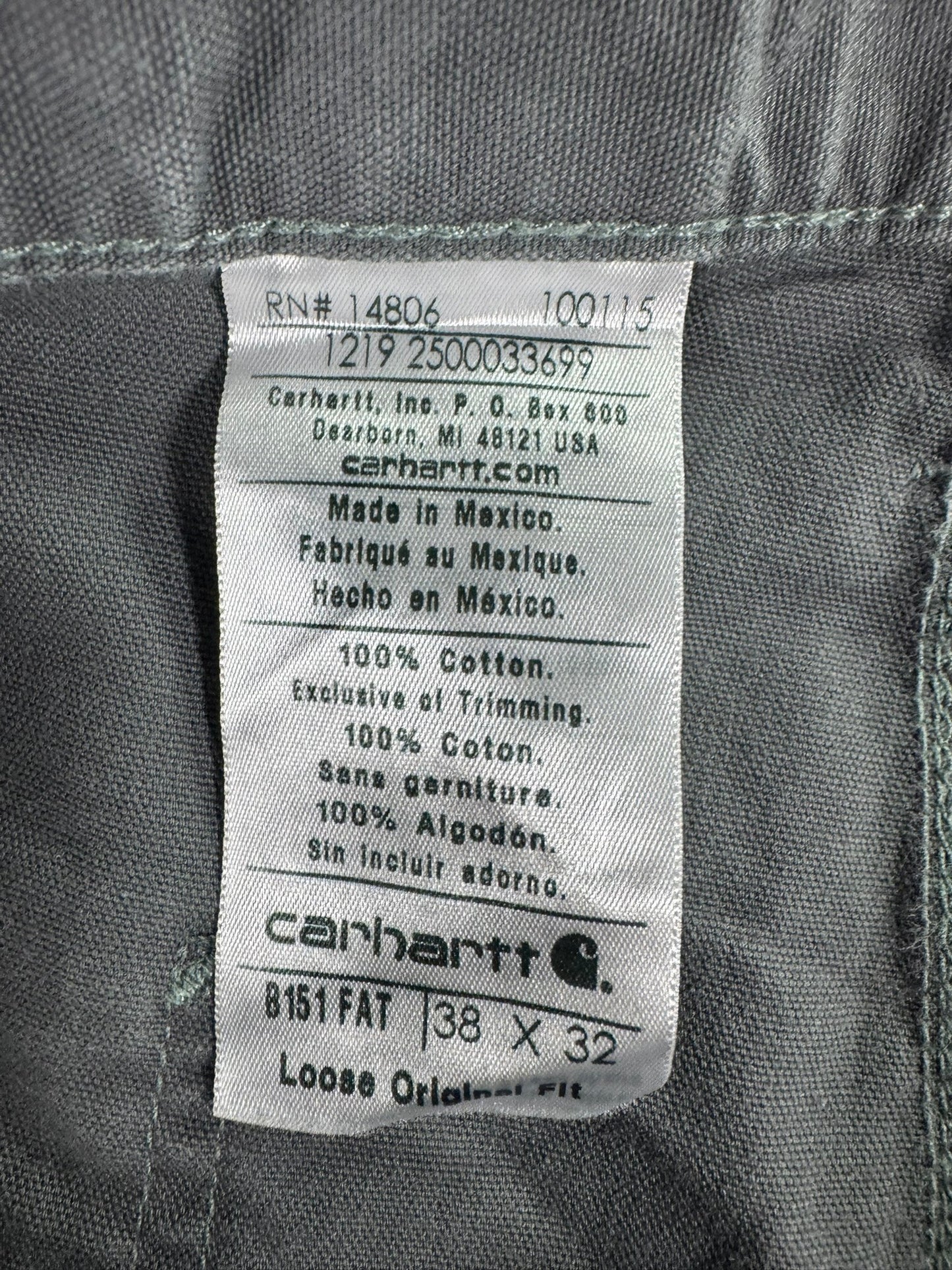 Carhartt B151 FAT Loose Original Fit Canvas Carpenter Work Pant Mens 36x32 Gray
