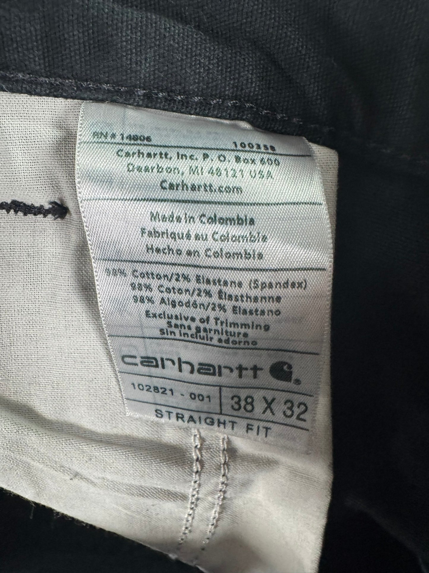 Carhartt Canvas Stretch Men’s 38x32 Pants Straight Fit Workwear Black