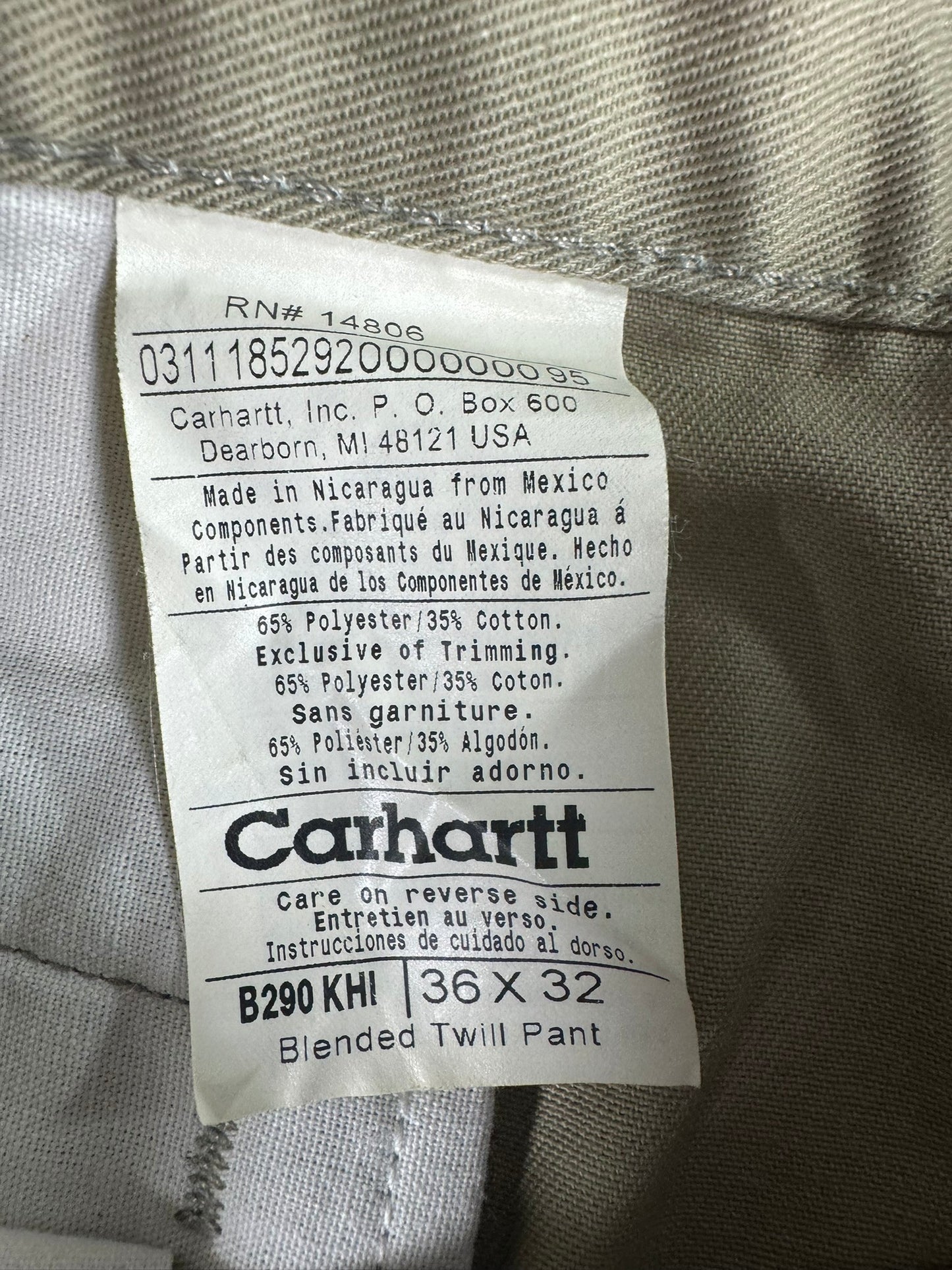 Carhartt Men's Relaxed Blended Twill Work Pants Cotton Beige Size 36x32 B290 KHI