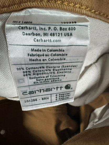 Carhartt 104296 BRN Women’s Straight Fit Stretch Double Knee Twill Pants Size 6