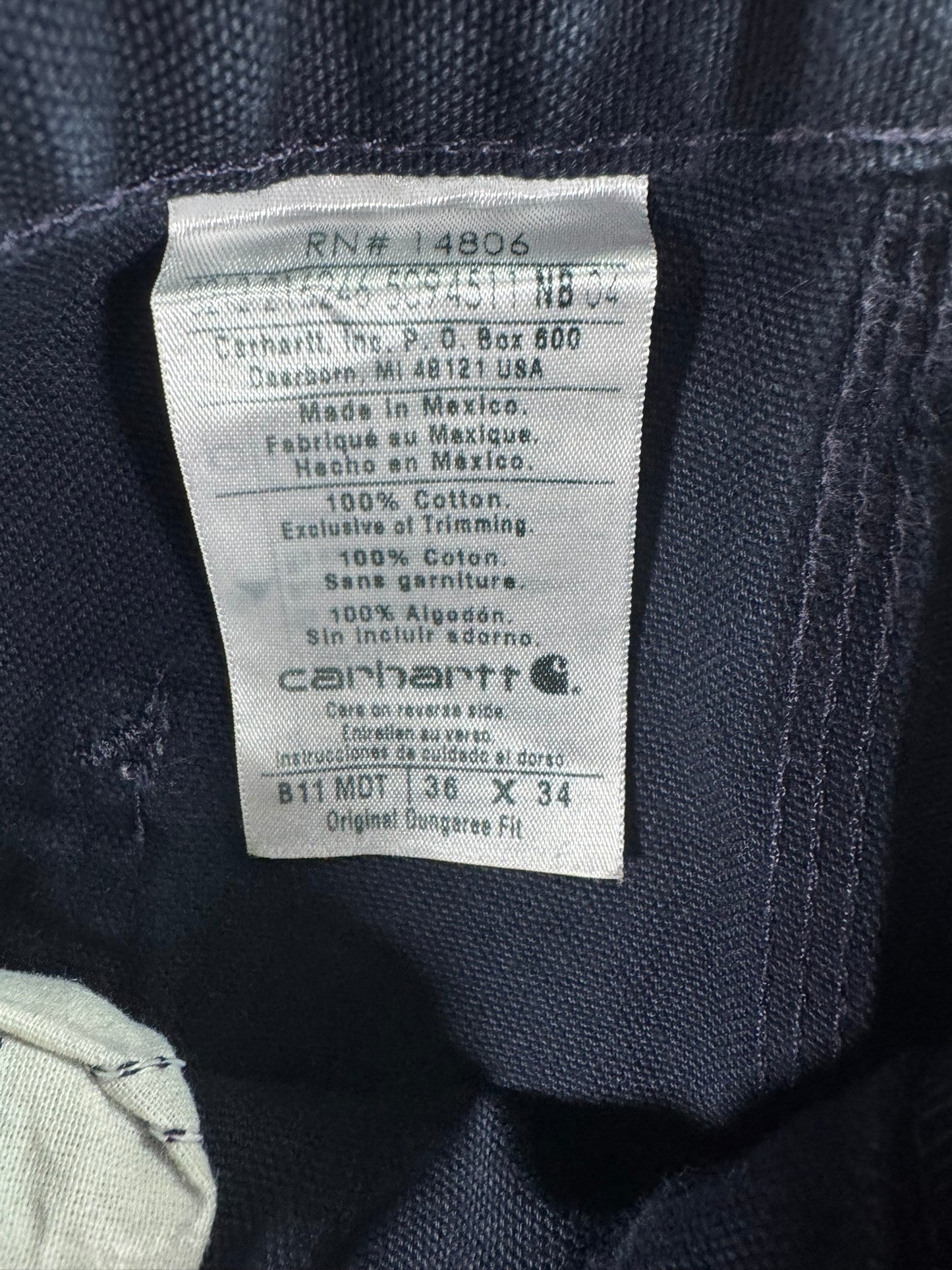 Carhartt Mens B11 MDT Midnight Navy Washed Duck Canvas Carpenter Work 36x30