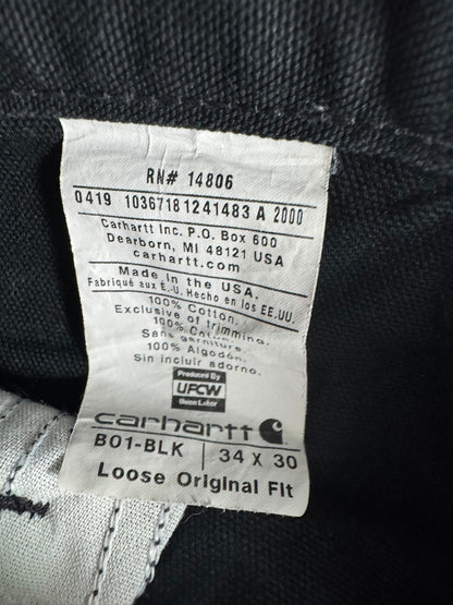 Carhartt B01 BLK Double Knee Duck Canvas Work Pants Mens 34x30 (Fits 32x28)