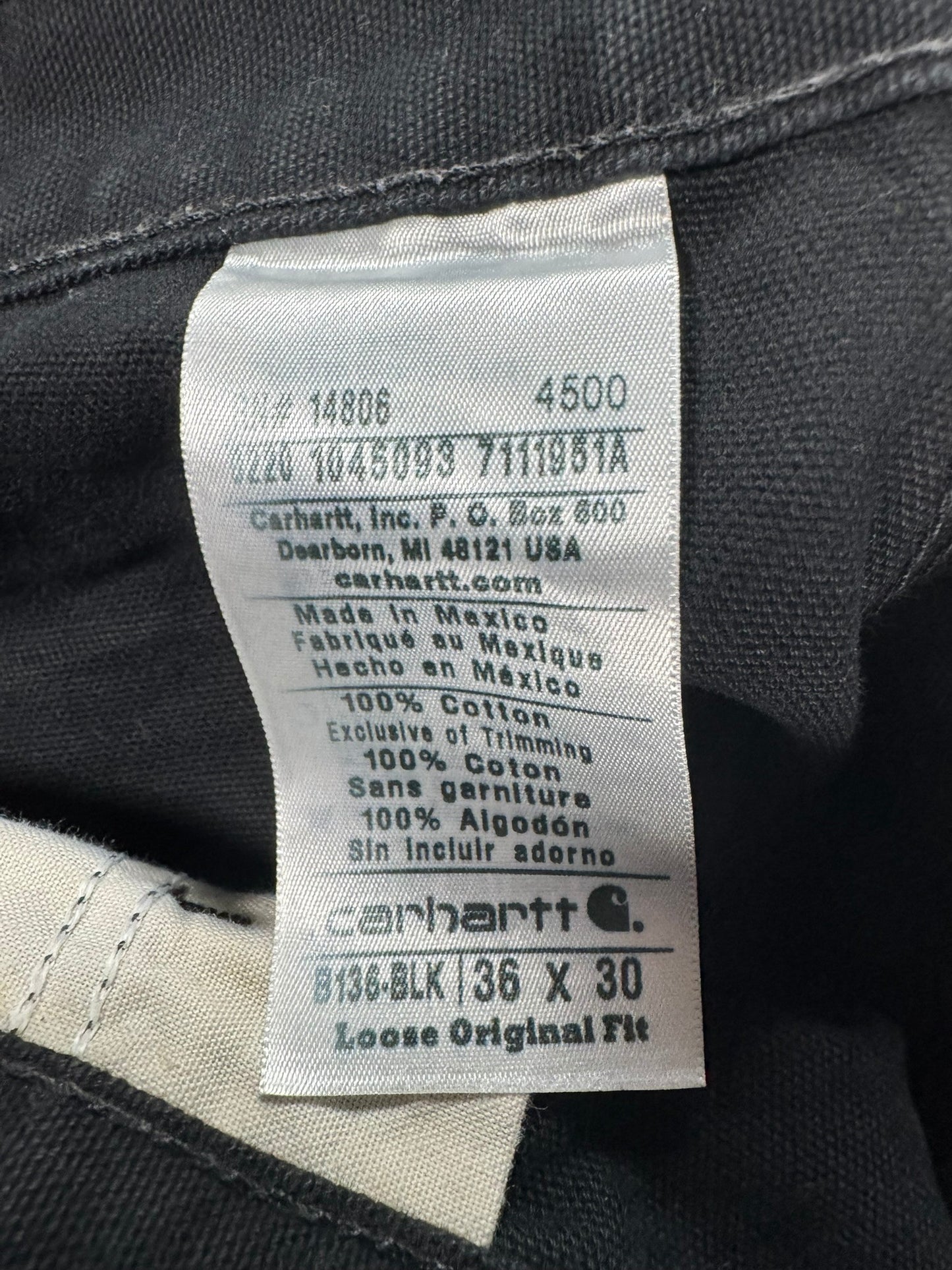Carhartt B136 BLK Double Knee Canvas Work Pants Mens 36x30 (Fits 34x29)