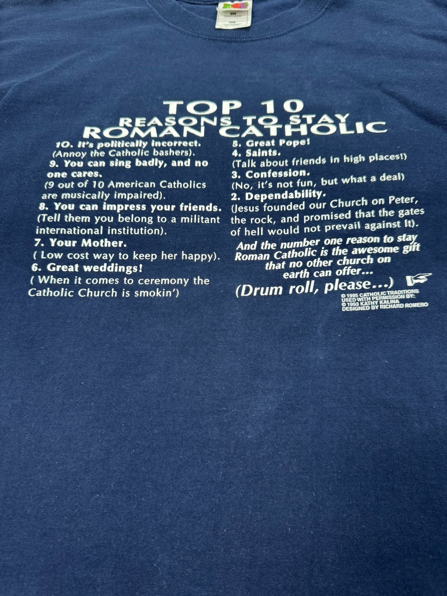 1995 The Eucharist / Top 10 Reasons to Stay Roman Catholic Vintage Tee (XL)