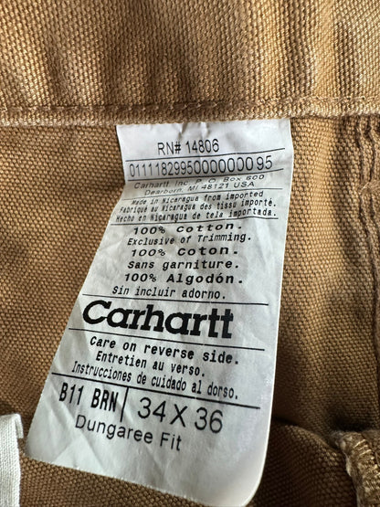 Carhartt B11 BRN Carpenter Pants Brown Duck Canvas Work Trousers Men's 34x35