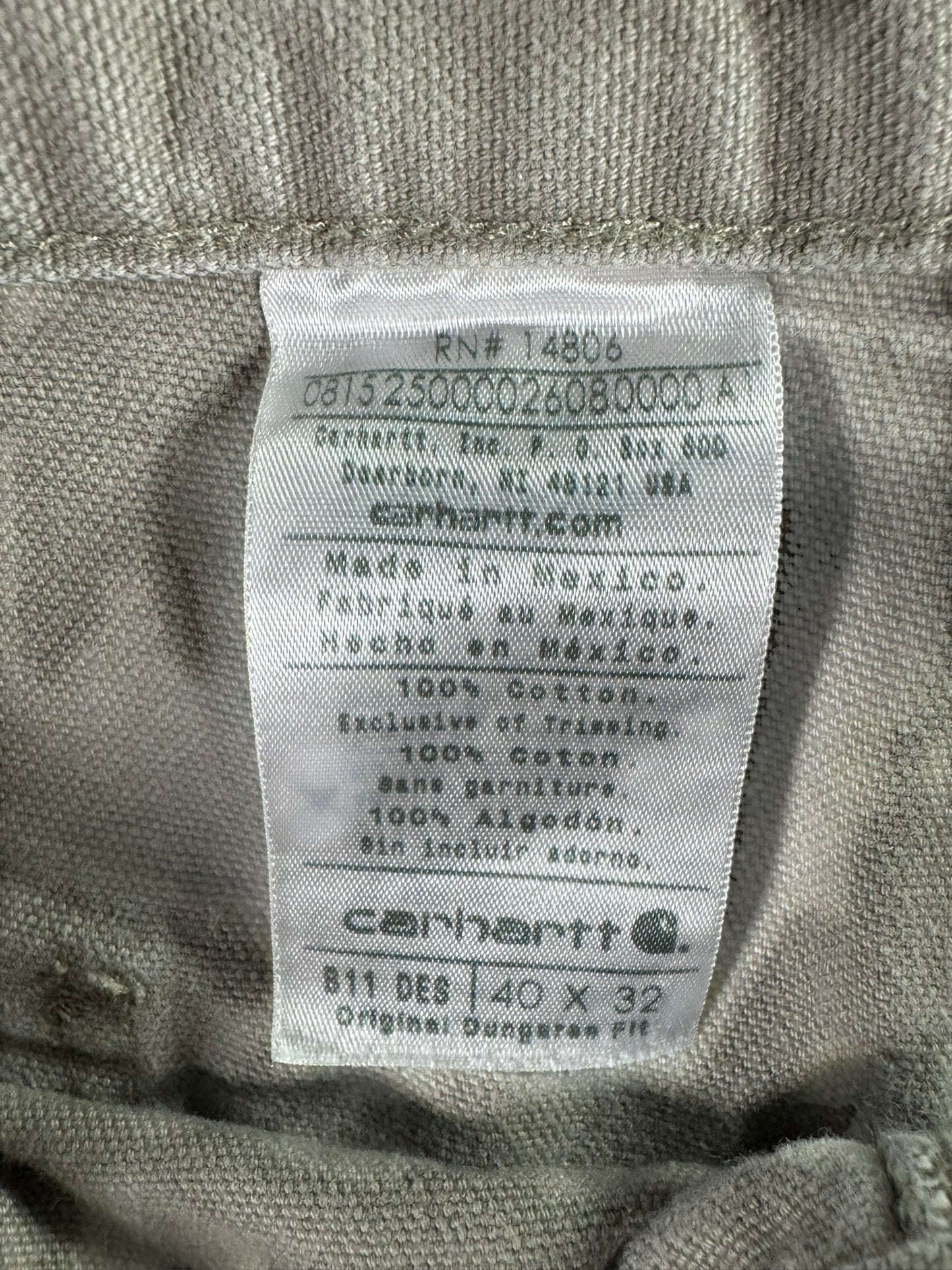 Carhartt B11 DES Mens 38x30 Beige Utility Work Loose Fit Washed Duck Carpenter Pants